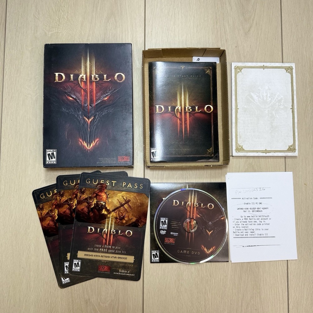 Diablo III PC‎ Game Big Box 2012 Blizzard DVD Manual Pass BattleNet RPG PCs